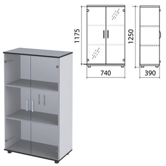 Шкаф закрытый со стеклом "Монолит", 740х390х1250 мм, цвет серый