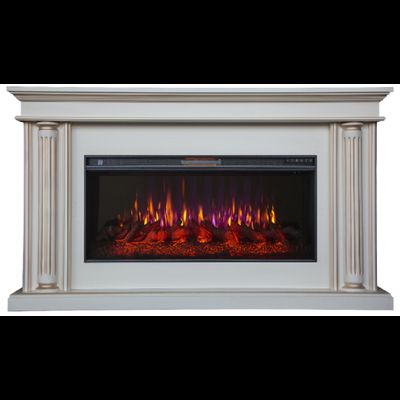 Линейный электрокамин Элеганс бежевый с золотой патиной с очагом FreeSpace 40 LED FX QZ