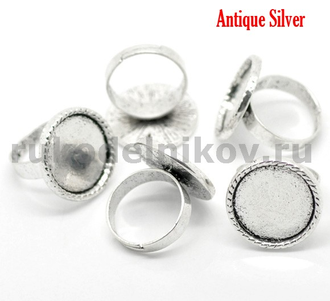 основа для кольца круглая, регулируемая, цвет-античное серебро