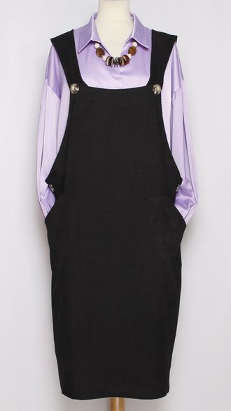 Сарафан  Бохо вельвет"Пуговицы " чёрный р.50-56