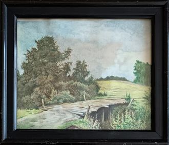 "Мостик через реку Воронку" бумага восковая пастель 1950-е годы