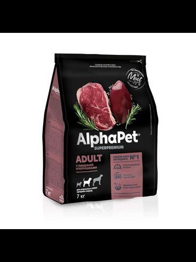 AlphaPet (АльфаПет) Superpremium сухой корм для взрослых собак средних пород с говядиной и потрошками, 7 кг