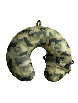 Дорожная подушка-подголовник антистресс "Кошачий Камуфляж + маска для глаз"