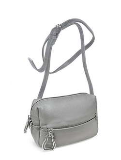 (АРТИКУЛ: 9528) СУМКА ЖЕНСКАЯ, МАЛЕНЬКАЯ, НАТУРАЛЬНАЯ КОЖА, СВЕТЛО-СЕРАЯ, С НАРУЖНЫМИ КАРМАНАМИ, С ПЛЕЧЕВЫМ РЕМНЕМ