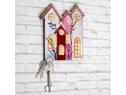 Ключница новогодняя деревянная "Домики"