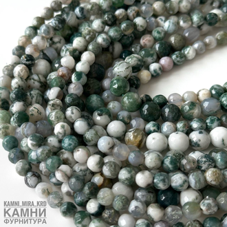 Агат моховый огранка, шары 6-6,3/7,8-8,3 мм, цена за нить 17 см