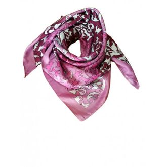 Платок розовый с узорами  asura silk 90 см на 90 см шерсть + вискоза
