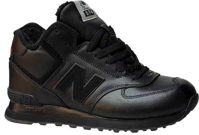 New Balance 574 leather Black  С Мехом