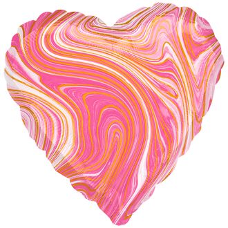Фольгированный шар с гелием "Сердце мрамор розовый" 45 см