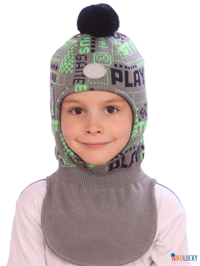 Шапка-шлем  21202-06, цвет темно-серый,салатовый, р. 50-52