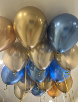 Шары хром золотой, синий, шампань 15 шт под потолок