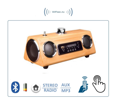 Bluetooth колонка СТЕРЕО, радио FM, с аккумулятором, + пульт управления для использования в помещении