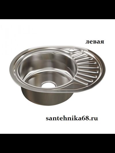 Мойка для кухни нерж овальная MIXLINE 45х57 0,8мм правая левая выпуск 3 1/2 с сифоном глубина 18 см