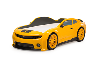 Кровать-машинка объемная (3d) EVO "Camaro" желтый (с подъемным механизмом и бельевыми ящиками)