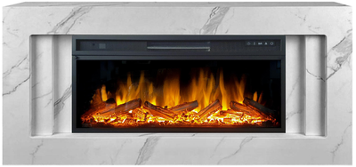 Линейный электрокамин Line WT-MR белый мрамор с очагом Vision 42 LOG LED