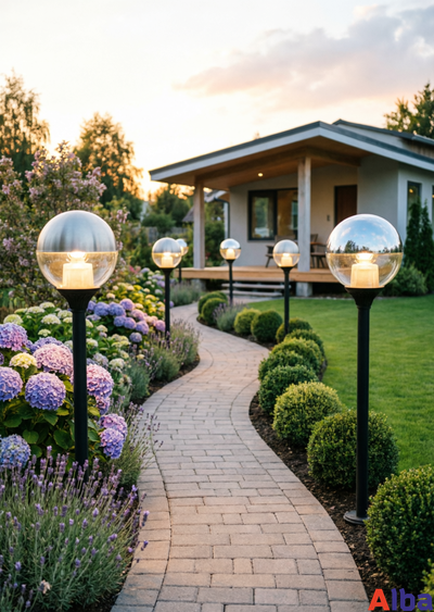 светильник парковый уличный шар с серебристым напылением для освещение дорожек участка