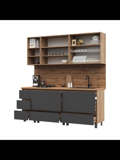 Хелен кухонный гарнитур 2 м Серый графит/Дуб крафт золото