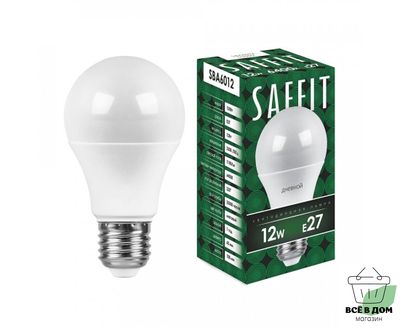 Saffit ЛОН А60 E27 12W(1100lm) 6400K 6K матовая 112x60 SBA6012 55009
