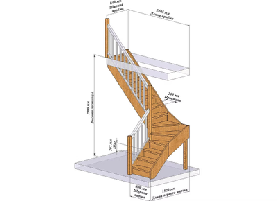 Лестница Г-образная 2900/левая