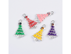 ПОДВЕСКА С ЭМАЛЬЮ В ТИБЕТСКОМ СТИЛЕ "ЁЛОЧКА" - 22*13мм - СЕРЕБРО+ЗЕЛЁНЫЙ