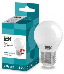 Лампа светодиодная IEK шар G45 E27 7W(630lm) 4000K 4K 78x45 матов. ECO LLE-G45-7-230-40-E27