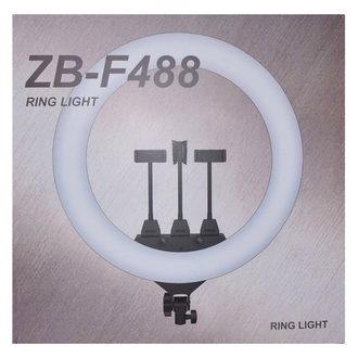 Кольцевая лампа F (56см) яркая три цвета + три держателя для телефонов + штатив студийный (210см)