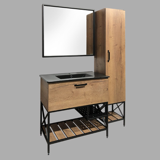 Тумба-умывальник "Бредфорд-90" дуб темный, с раковиной COMFORTY 90E белая