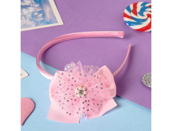 Ободок для волос "Июлия" драгоценный цветок блеск, 8х6 см, розовый