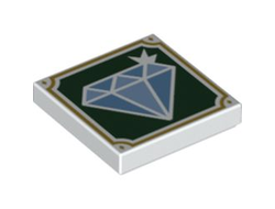 Tile 2 x 2 with Groove with Sparkling Medium Blue and Bright Light Blue Diamond Jewel on Dark Green Background with Gold Frame Pattern, White (3068bpb1323 / 6287991)