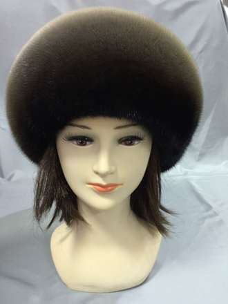 Женская норковая шапка берет Шарик №2 Лилия натуральный мех зимняя, шоколад, деградэ Арт. ц-149