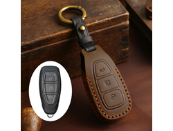 Кожаный чехол для смарт ключа Ford Focus 3, Mondeo 4, Kuga. Натуральная коричневая кожа.