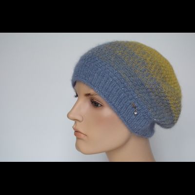 Берет вязаный голубой с желтым Vizio Италия 6711 В