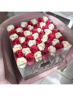 Стеклянный куб с розами микс XXL