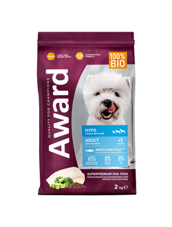Сухой корм AWARD HYPO для взрослых собак всех пород с белой рыбой с добавлением брокколи, сельдерея и семян льна 2кг