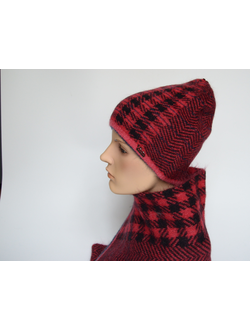 Вязаная шапка в клетку с отворотом Vizio Италия 8076 CRYO красная фото