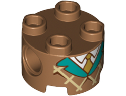 Brick, Round 2 x 2 with Pin Holes with Waffle, Turquoise Lapels, White Shirt and Gold Tie Pattern, Medium Nougat (17485pb004 / 6259682)