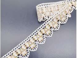 КРУЖЕВНАЯ ЛЕНТА, 3 СМ. АРТ. К-00021, 1 МЕТР. ЦВЕТ: Белый/золотистый