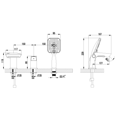 Смеситель для ванны Lemark лемарк LM4545C на 3 отверстия