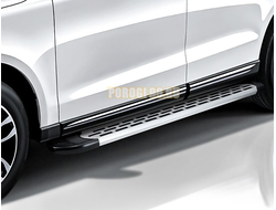 Пороги алюминиевые "Premium Silver" 2000 серебристые Slitkoff для Volkswagen AMAROK (2010-2015)