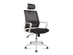 Кресло Бит, белый пластик, черная сетка, черная ткань