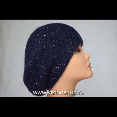 Вязаный синий берет зимний женский Vizio Визио Италия 6457