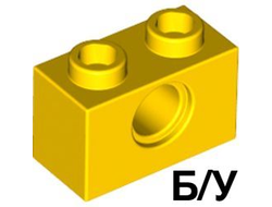 ! Б/У - Technic, Brick 1 x 2 with Hole, Yellow (3700 / 370024) - Б/У