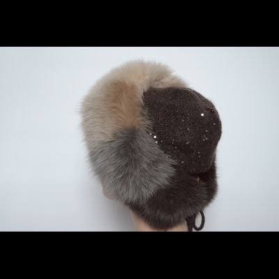 Вязаная женская шапка с мехом песца Vizio Италия 6725 CCP коричневая