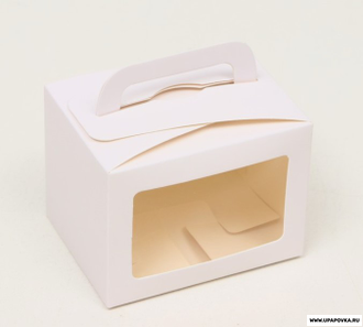 Коробка складная с окном и ручкой Белая 7 х 7 х 10 см
