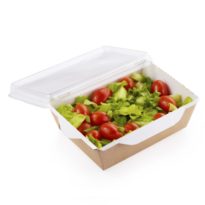 Салатник с прозрачной крышкой (крафт/бел), 1000мл