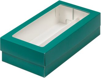 Коробка для пирожных с прям. окном (зеленая мат.), 210*100*55мм