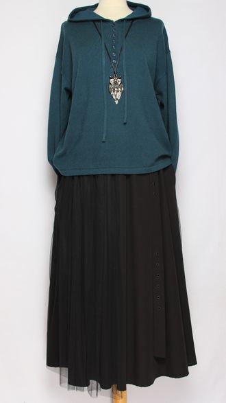 Юбка  "Широкая сетка хлястик " черная до р.52