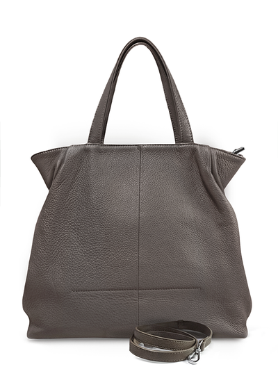 (АРТИКУЛ: 10016/5) СУМКА ЖЕНСКАЯ, СРЕДНЕГО РАЗМЕРА, НАТУРАЛЬНАЯ КОЖА, БЕЖЕВО-СЕРАЯ, С ПЛЕЧЕВЫМ РЕМНЕМ