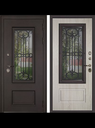 Дверь терморазрыв Аляска 3К с окном и ковкой