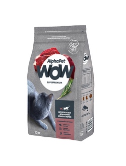 AlphaPet (АльфаПет) WOW Superpremium сухой корм для взрослых кошек с говядиной и печенью 1,5 кг